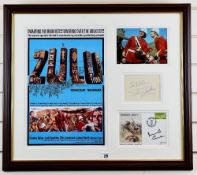 STANLEY BAKER & MICHAEL CAINE AUTOGRAPHS signed in blue ink on cream paper and on a Rorkes Drift