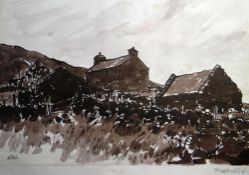 SIR KYFFIN WILLIAMS RA inkwash print - Caernarfonshire farmstead, signed, 38 x 54cms Provenance: