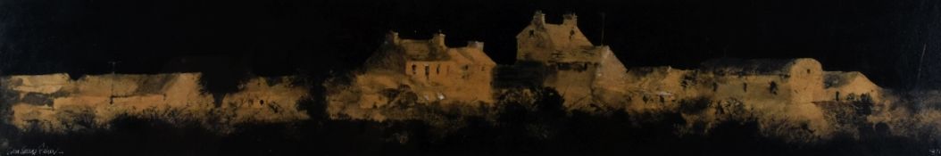 JOHN KNAPP-FISHER mixed media / scraper board - panoramic view of a farm at night, entitled verso '