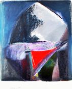 ROGER CECIL mixed media - semi-abstract mountain landscape, signed and dated 1986, 54 x 44cms