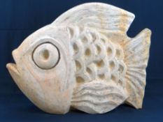 DARREN YEADON sandstone sculpture - large fish, 96cms long x 75cms high