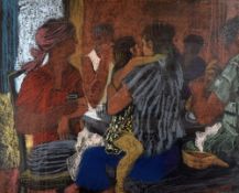 CLAUDIA WILLIAMS pastel - female group sitting around a table with child, entitled verso 'Grape