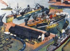 ARTHUR CHARLTON (1917-2007) linocut - entitled 'Swansea Docks', circa early 1950s, 24 x 18cms