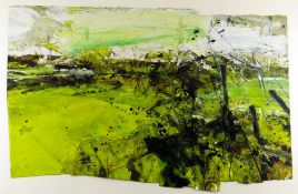 DAVID TRESS mixed media and construction - landscape, entitled verso 'Green Winter. Pale Rain',