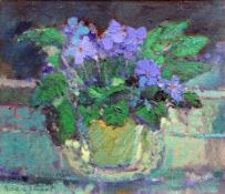 GORDON STUART oil on board - entitled verso on Attic Gallery label 'African Violets', signed, 35 x