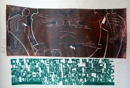 PAUL PETER PIECH linocut - peace-movement graphic with quotation from Albert Einstein, signed and