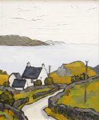 DAVID BARNES oil on board - coastal cottage by a lane on Anglesey, signed with initials, 29 x