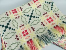 GOOD CREAM GROUND WELSH WOOLLEN BLANKET with traditional multi-coloured geometric decoration and