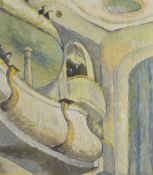 BRENDA CHAMBERLAIN pencil / mixed media - interior theatre scene with figures in box seats,