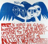 PAUL PETER PIECH two-colour print - with stylized dove and four human heads and quote from Pope John