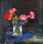 LEONARD BEARD mixed media on board - entitled verso on Attic Gallery label 'Red Roses', signed and