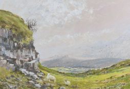 DAVID PRICE pastel on paper - entitled verso on Attic Gallery label 'Sheep and Rocks, Brecon