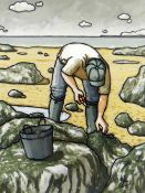 ALAN WILLIAMS acrylic on board - entitled 'Seaweed Gatherer', signed, 45 x 35cms