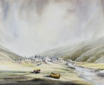 DAVID BELLAMY watercolour - estuary with houses and boats, signed, 41 x 50.5cms