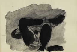 JOSEF HERMAN colourwash - reclining figure with one leg raised, entitled verso 'Crossed Legs', 12