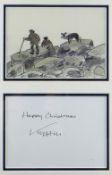 SIR KYFFIN WILLIAMS RA print and Christmas card - two farmers and a sheep dog on a mountain top,