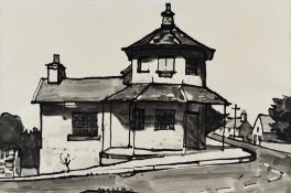 SIR KYFFIN WILLIAMS RA inkwash - rare view of the historic Anglesey toll-gate in the village of