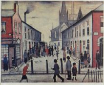 LAURENCE STEPHEN LOWRY (1887-1976) guild stamped print - busy street scene, entitled 'Fever Van',