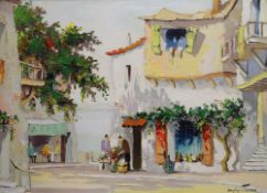 CECIL D'OYLY JOHN oil on canvas - French Riviera town with figures, signed, 41 x 56cms Condition