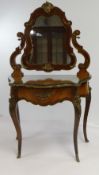 A 19TH CENTURY FRENCH FINE QUALITY KINGWOOD DRESSING TABLE single drawer, shaped top, bow legs,