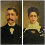 LAI FONG OF CALCUTTA (fl. 1870-1910) oil on canvas, a pair - head and shoulder portraits of a