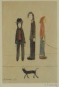 LAURENCE STEPHEN LOWRY (1887-1976) guild stamped print - entitled 'Three Men and a Cat', signed in