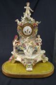 MEISSEN PORCELAIN FLOWER ENCRUSTED ROCAILLE-MOULDED CLOCK, STAND, PLINTH & DOME the clock applied