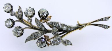 RUSSIAN 14CT YELLOW GOLD DIAMOND ENCRUSTED BROOCH, the old cut diamonds set throughout to the