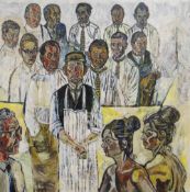 JOHN BRATBY (British 1928 - 1992) oil on canvas - entitled 'Bruce Lacey and Companions, (W H Smith &