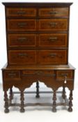 EARLY 19TH CENTURY OAK MARQUETRY CHEST ON STAND the base with three drawers, turned supports and