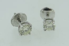 PAIR OF 18CT WHITE GOLD DIAMOND EARRINGS each diamond approximately 0.5ct (total 1.0ct overall