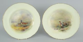 PAIR OF ROYAL WORCESTER CABINET PLATES, hand painted, depicting birds, one titled 'Widgeon', the
