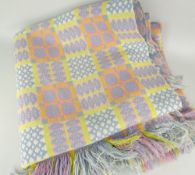 WELSH WOOLEN BLANKET with yellow and blue geometric patters, 220 x 220cms