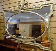 ORNATE GILT FRAMED FIVE SECTION MIRROR with torch and ribbon decoration to the top