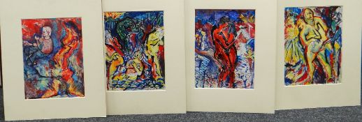 PETER KILBY mixed media, set of four (mounted not framed) - illustrations from classical literature,