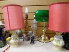 ASSORTED TABLE LAMPS including brass effect, green glass desk lamp ETC