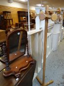 MAHOGANY TOILET MIRROR / MODERN LIGHT WOOD COAT STAND (2)