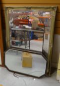 MODERN GILT FRAMED BEVELLED WALL MIRROR / VINTAGE ARCH TOP WALL MIRROR & TWO OTHERS (4)