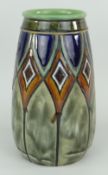 ROYAL DOULTON STONEWARE VASE with wide open mouth, mottle glazed panels, 23cms high