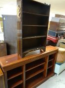REPRODUCTION MAHOGANY NARROW BOOKCASE, together with a small oak bookcase