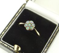 9CT YELLOW GOLD OPAL FLOWER HEAD RING