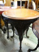 CAST METAL & MAHOGANY CIRCULAR TOPPED PUB TABLE
