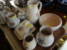 ASSORTED POOLE CERAMICS including vases, covered butter dish, jug ETC