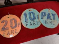 THREE WOODEN FAIRGROUND SIGNS including fares