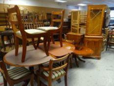 ASSORTED FURNITURE including dining table and chairs, corner cabinet, coffee tables ETC (proceeds to