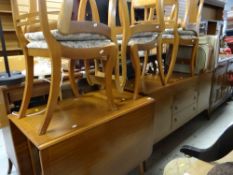 REPRODUCTION MAHOGANY DROP-LEAF DINING TABLE, together with six matching dining chairs and similar