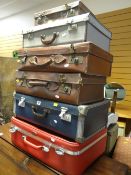 ASSORTED VINTAGE LEATHER & OTHER SUITCASES (6)