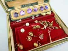 ASSORTED COSTUME JEWELLERY to include pair of 9ct gold diamond chip and ruby star earrings