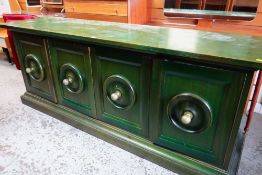 UNUSUAL PAINTED GREEN FOUR CUPBOARD DOOR BASE SIDEBOARD