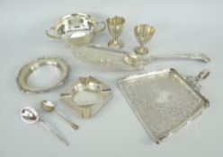 ASSORTED SILVER including twin-handled bowl, fish-slice, silver brush-pan, ashtray, egg-cups ETC,